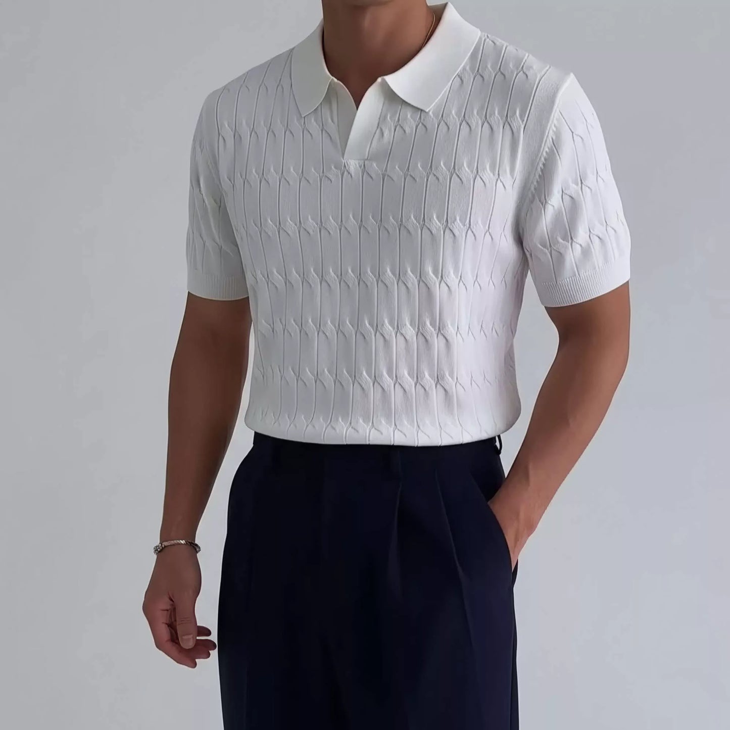 Knitted Jacquard Polo Shirt - Knitted Jacquard Polo Shirt Alex Shogun Men's Clothes