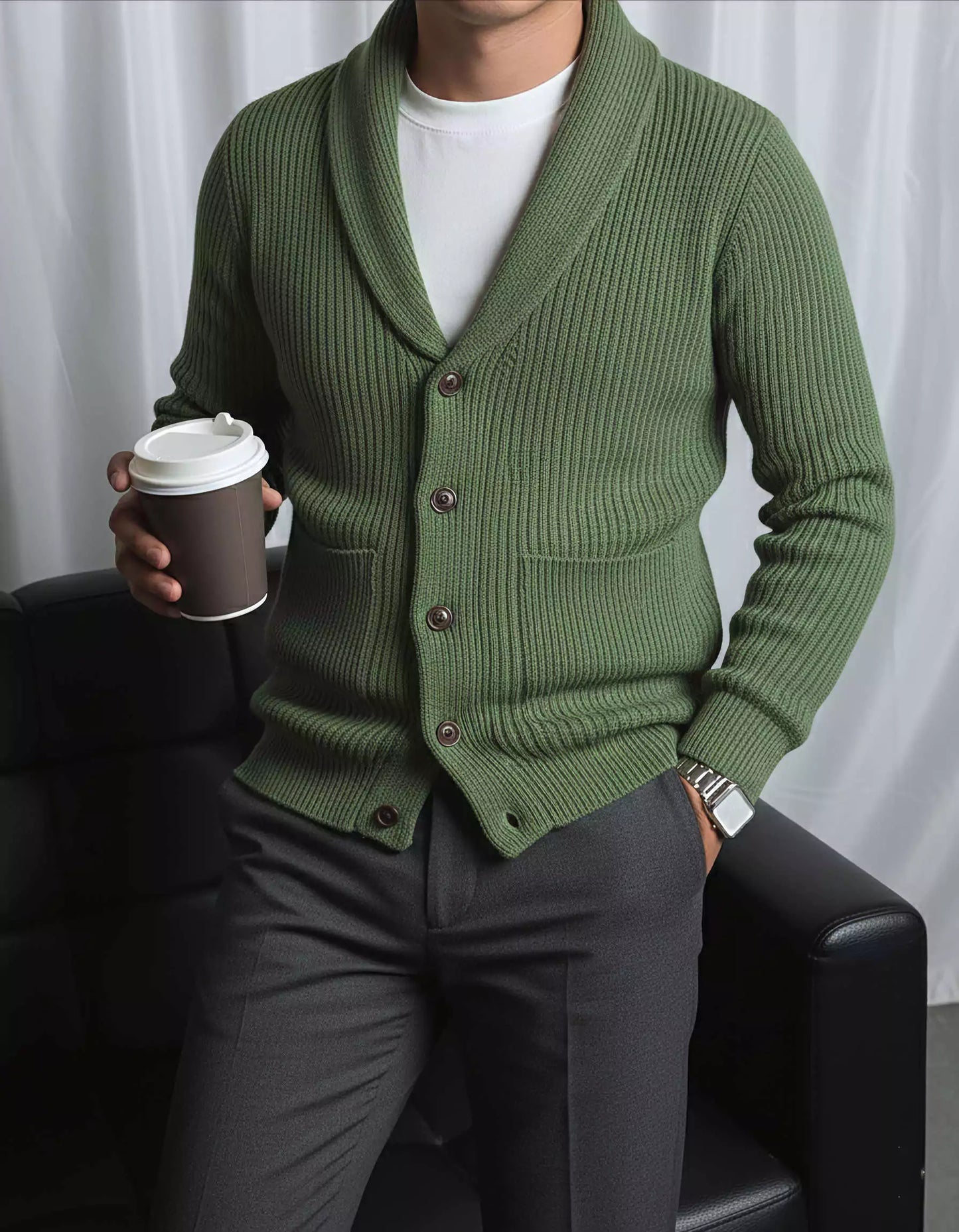 Gentleman Shawl Collar Cardigan - Gentleman Shawl Collar Cardigan Alex Shogun Men's Clothes