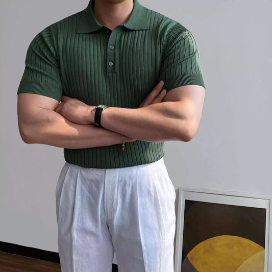 Old World Vintage Knit Polo Shirt - Old World Vintage Knit Polo Shirt Alex Shogun Men's Clothes