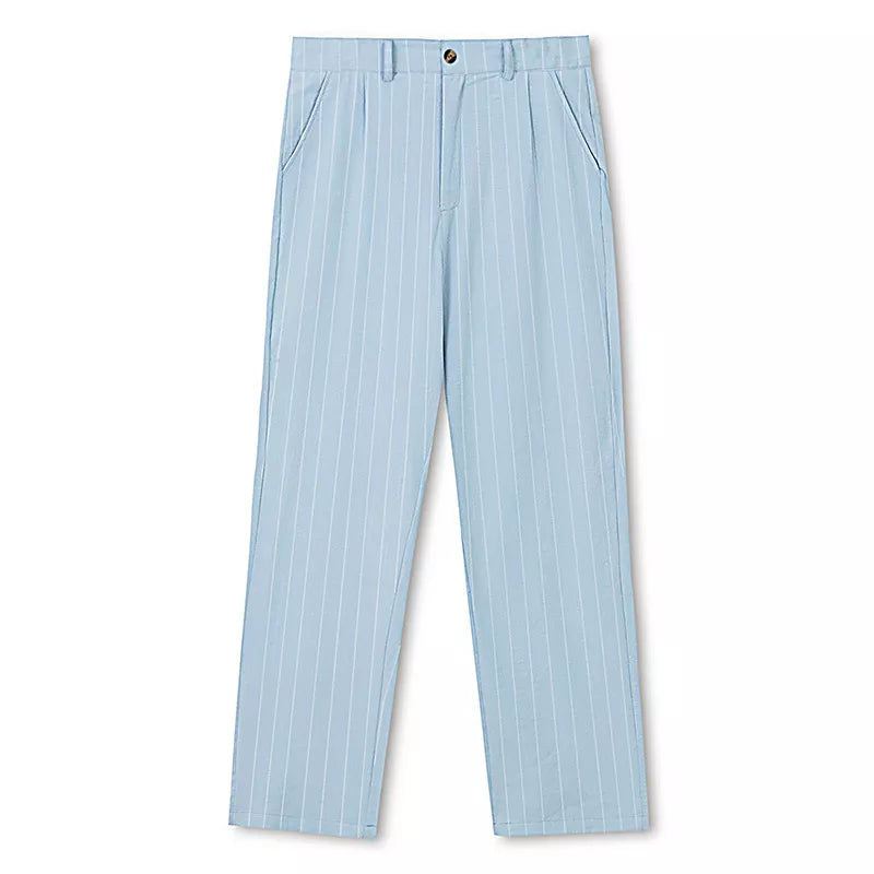 The Linear Pinstripe Trousers - Men's Pinstripe Linen Trousers | Wide leg Minimalist | Alex Shogun Alex Shogun Men's Clothes