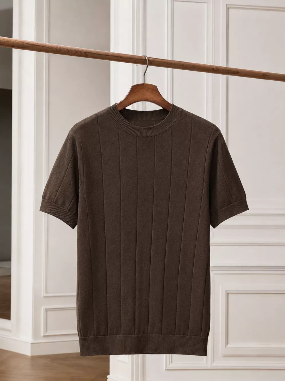 Vertical Rib Knit Tee — Red Whine | Coffee | White