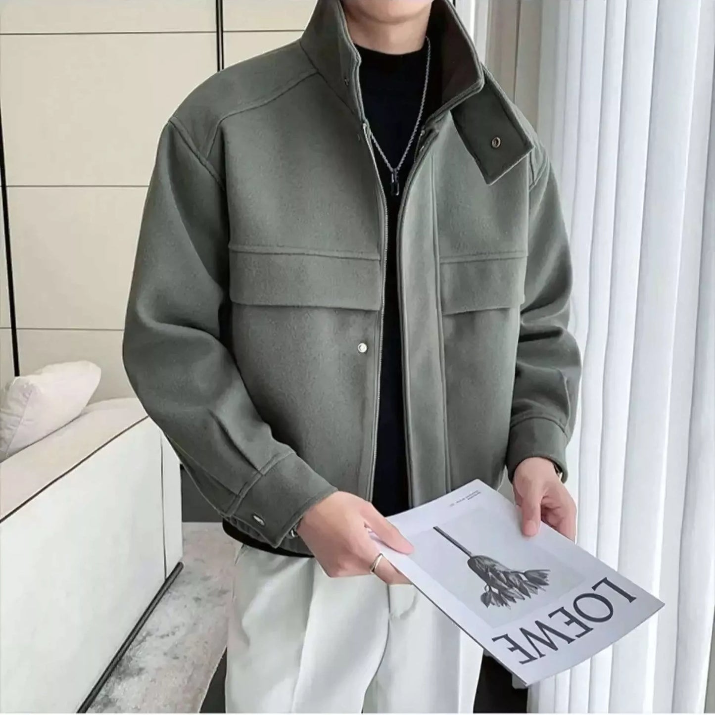 The Elite Stand Collar Woolen Jacket - The Elite Stand Collar Woolen Jacket Alex Shogun Men's Clothes