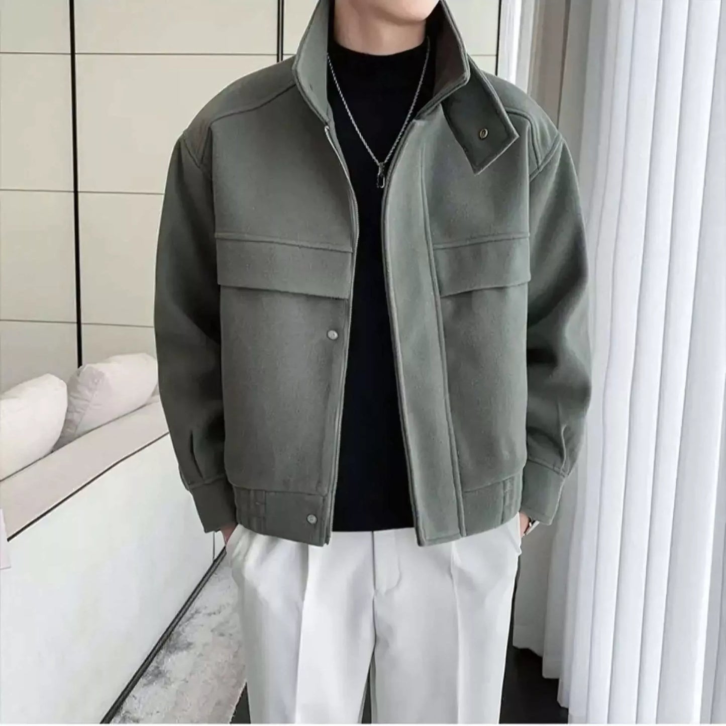 The Elite Stand Collar Woolen Jacket - The Elite Stand Collar Woolen Jacket Alex Shogun Men's Clothes