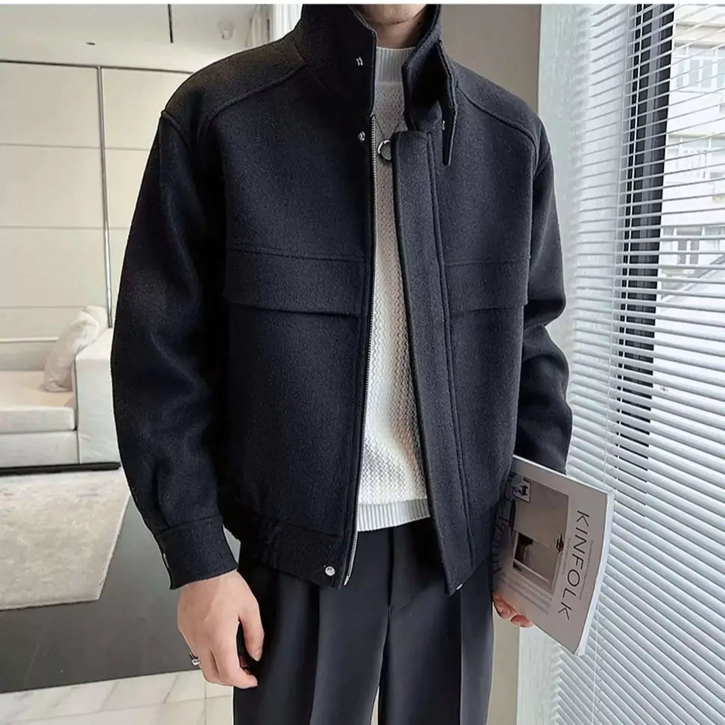 The Elite Stand Collar Woolen Jacket - The Elite Stand Collar Woolen Jacket Alex Shogun Men's Clothes