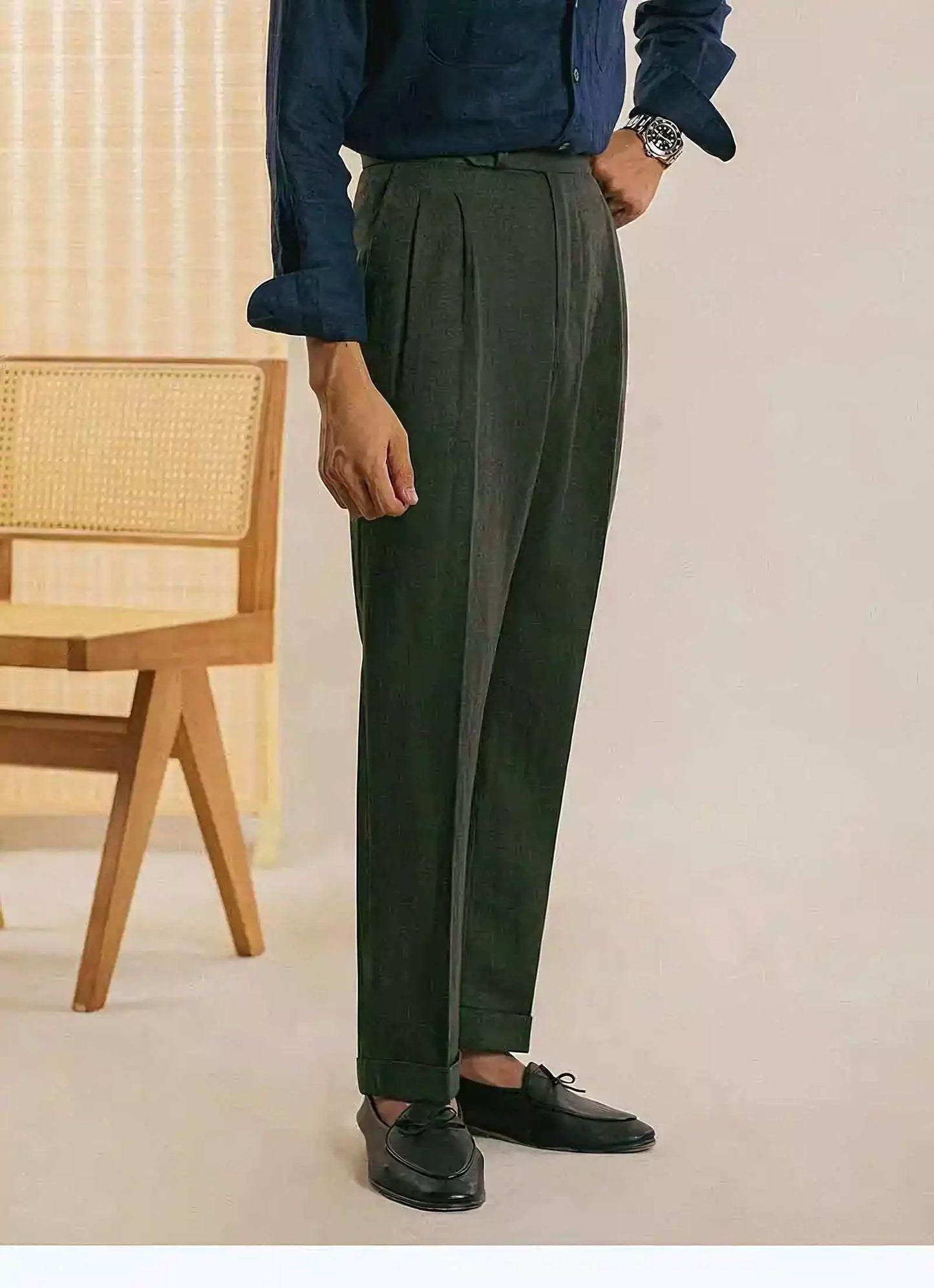 The Amalfi Linen Dress Pants - The Amalfi Linen Dress Pant | Men's High Waisted Trousers | AlexShogun Alex Shogun Men's Clothes