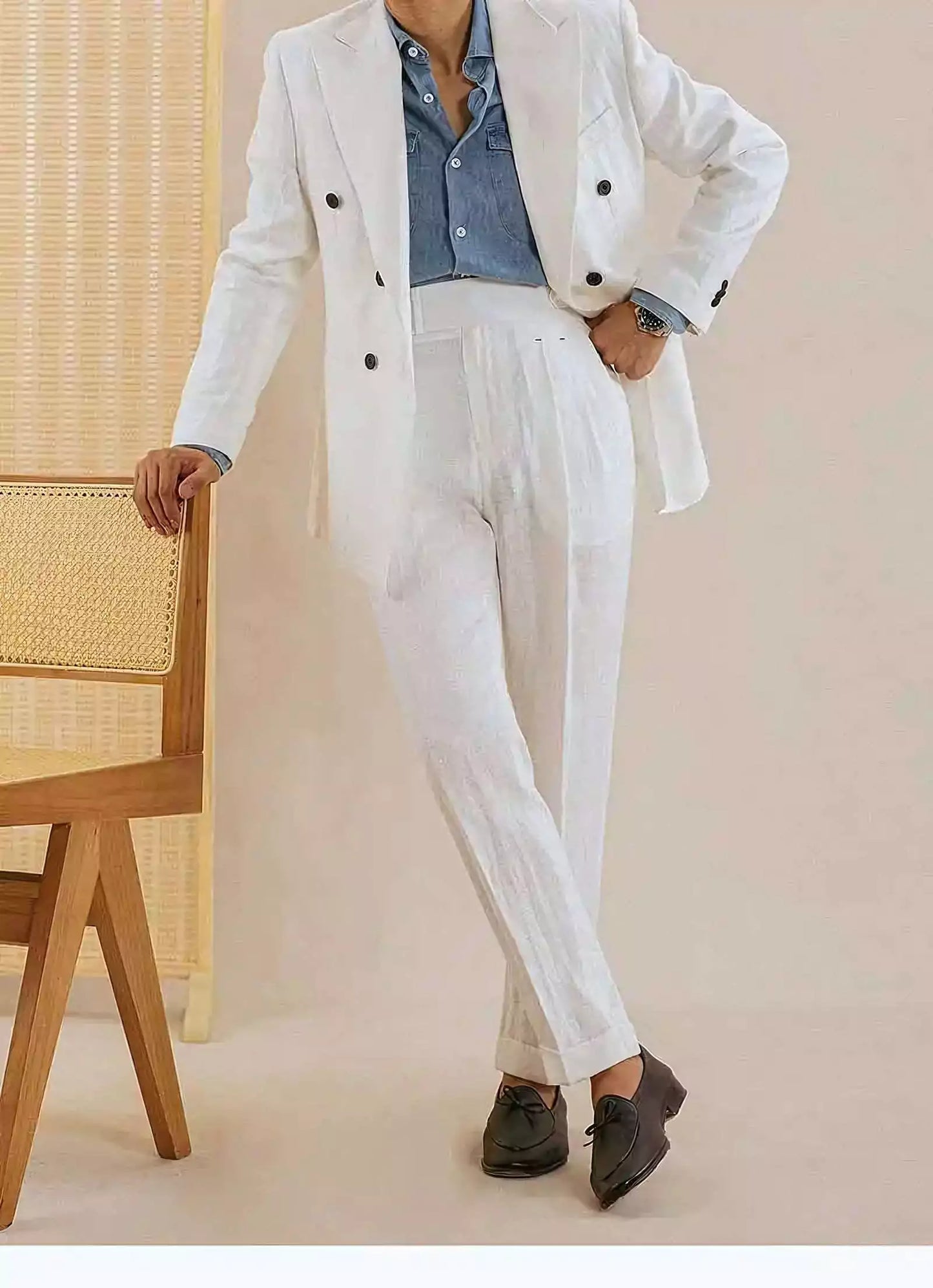 The Amalfi Linen Dress Pants - The Amalfi Linen Dress Pant | Men's High Waisted Trousers | AlexShogun Alex Shogun Men's Clothes