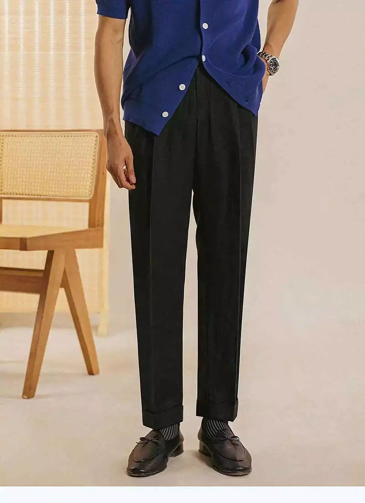 The Amalfi Linen Dress Pants - The Amalfi Linen Dress Pant | Men's High Waisted Trousers | AlexShogun Alex Shogun Men's Clothes