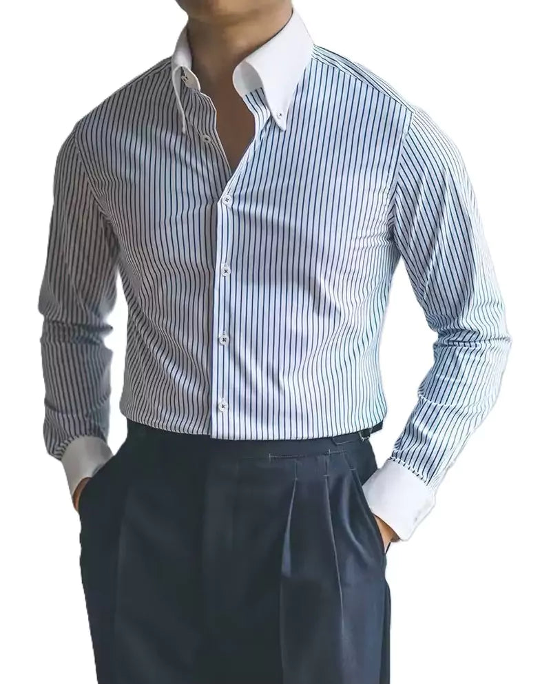 -The Bentley Stripe Shirt - The Bentley Stripe Shirt | High-Quality British Dress Shirt Alex Shogun Men's Clothes
