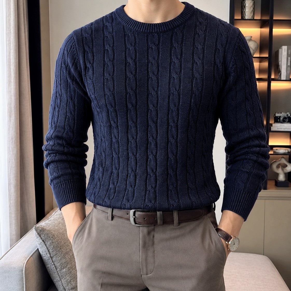 Cable Knit Crew-Neck Sweater
