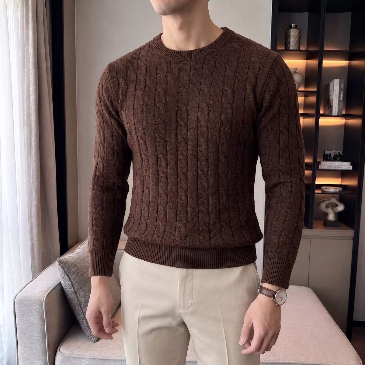Cable Knit Crew-Neck Sweater