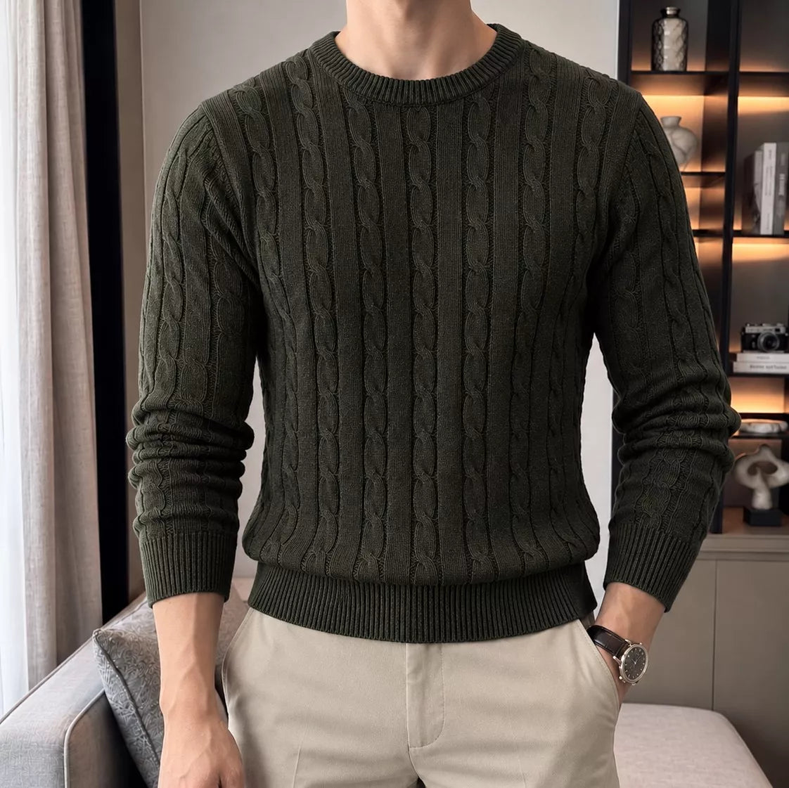 Cable Knit Crew-Neck Sweater