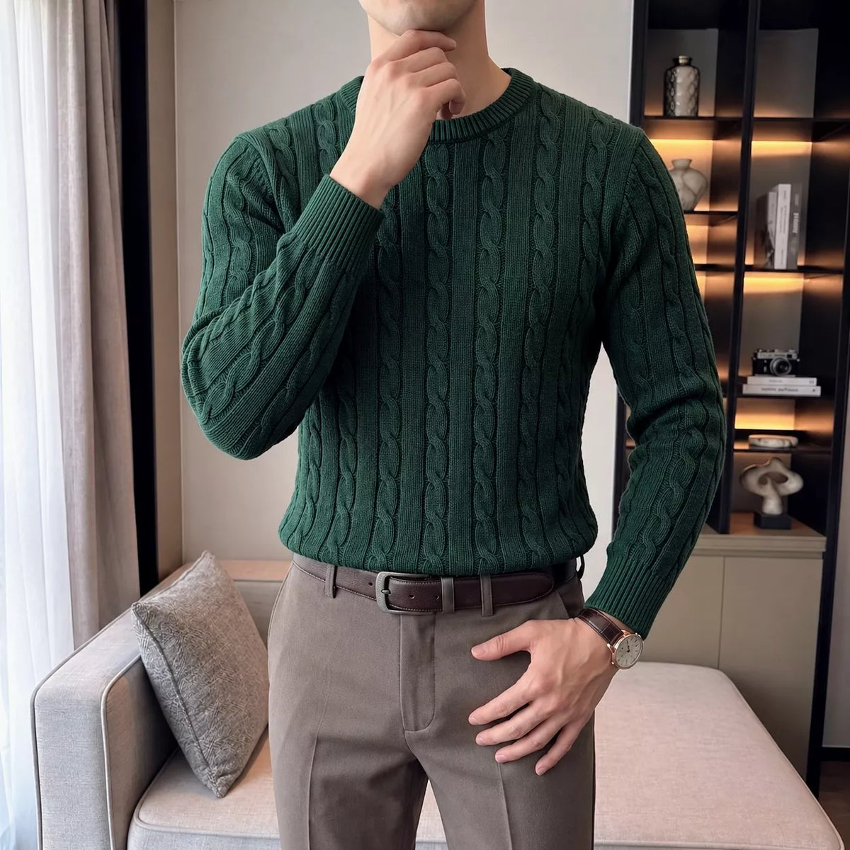 Cable Knit Crew-Neck Sweater