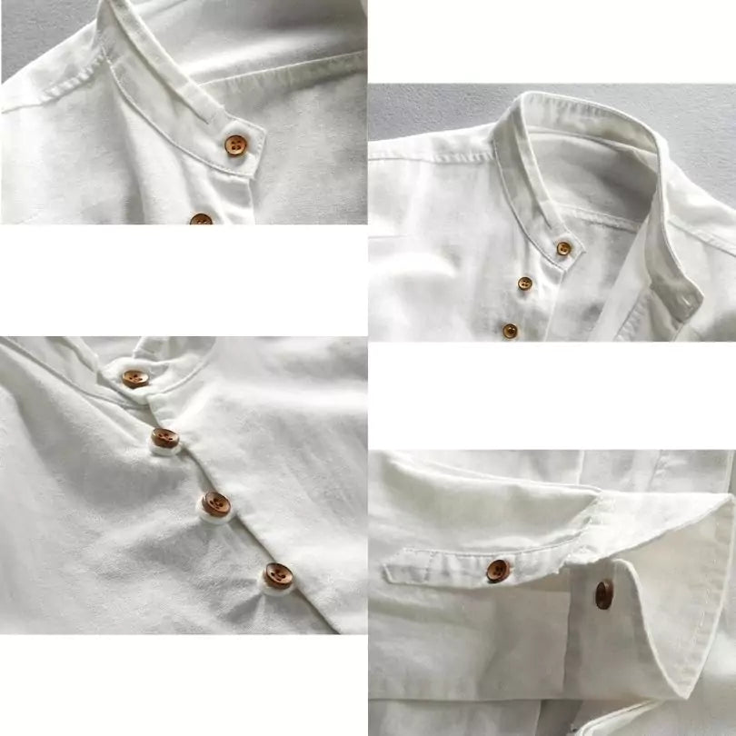 Vintage Linen Blend Stand Collar Shirt -  #  shirt Linen-Cotton Shirt: Breathable Comfort, Asian & Classic Style  