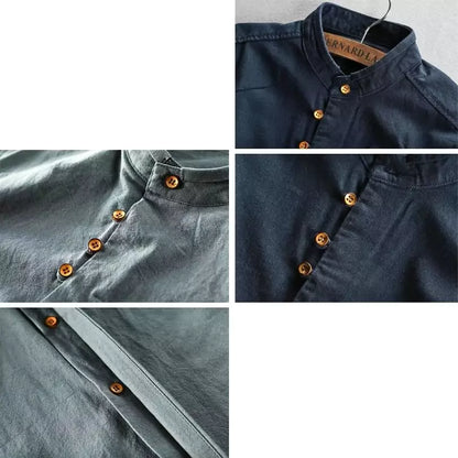 Vintage Linen Blend Stand Collar Shirt -  #  shirt Linen-Cotton Shirt: Breathable Comfort, Asian & Classic Style  