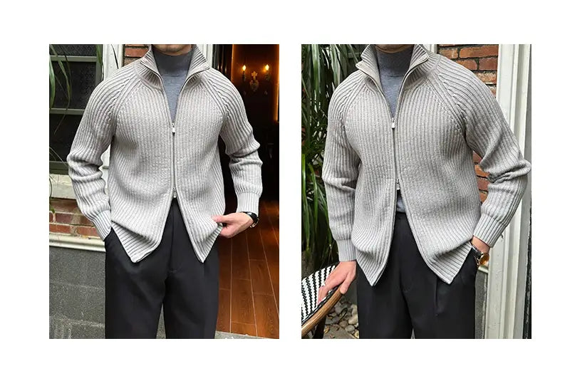 Vintage Luxe Ribbed Knit Jacket - Vintage Luxe Ribbed Knit Jacket | Men's Autumn & Winter Knitwear Alex Shogun Men's Clothes