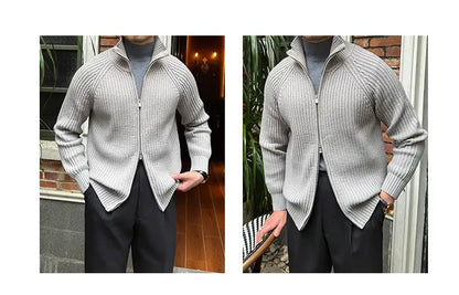 Vintage Luxe Ribbed Knit Jacket - Vintage Luxe Ribbed Knit Jacket | Men's Autumn & Winter Knitwear Alex Shogun Men's Clothes