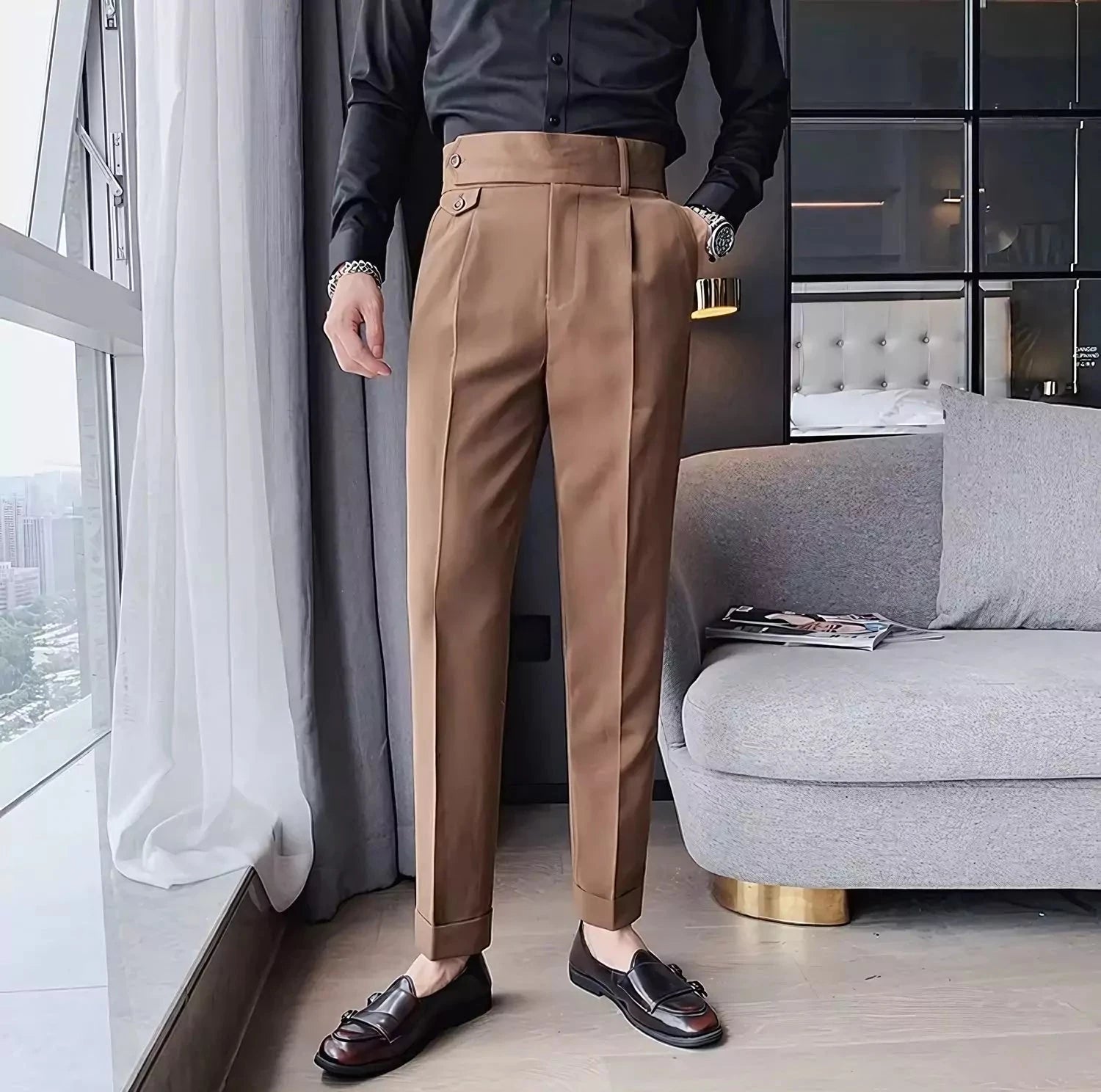 Modern 1 button Waist Suit Trousers - Men's Modern Suit Trousers, Stylish Dress Pants All-Day Comfort Alex Shogun Men's Clothes
