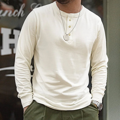 Alex Shogun Henley Long-Sleeve Tee - Alex Shogun Men's Henley Long Sleeve T-Shirt - Cotton, Ivory Buttons Alex Shogun Men's Clothes