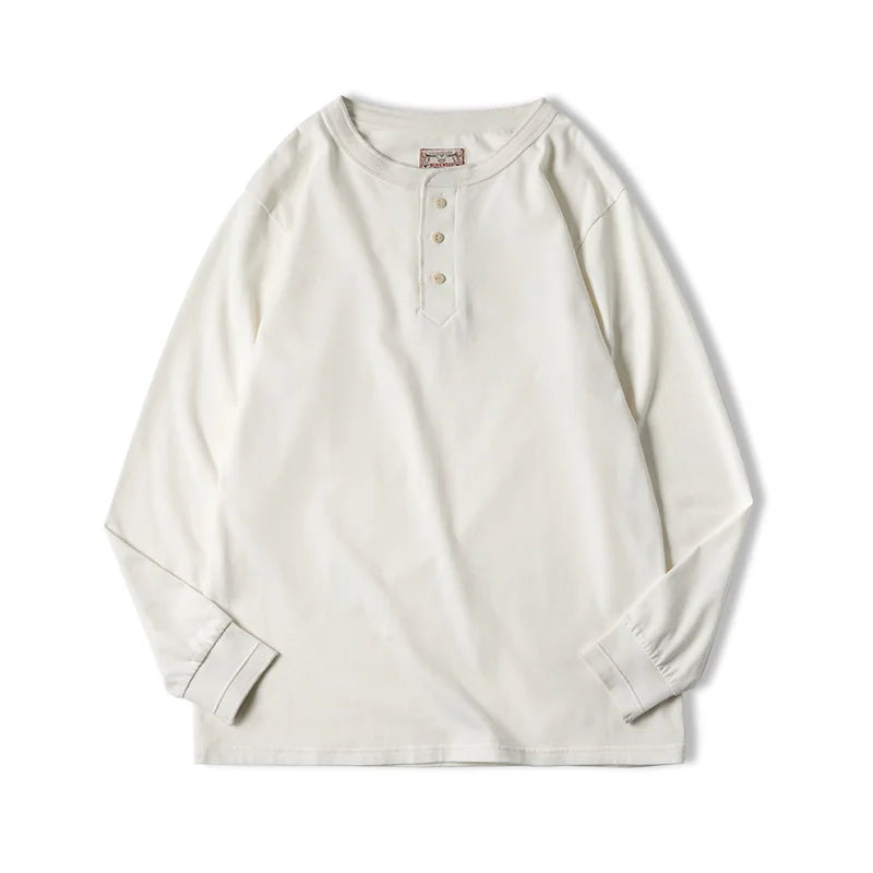 Alex Shogun Henley Long-Sleeve Tee - Alex Shogun Men's Henley Long Sleeve T-Shirt - Cotton, Ivory Buttons Alex Shogun Men's Clothes