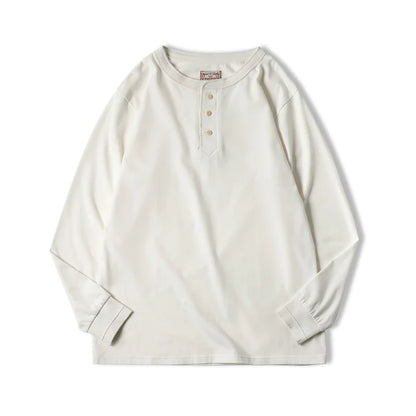 Alex Shogun Henley Long-Sleeve Tee - Alex Shogun Men's Henley Long Sleeve T-Shirt - Cotton, Ivory Buttons Alex Shogun Men's Clothes