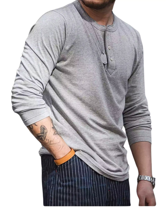 Alex Shogun Henley Long-Sleeve Tee - Alex Shogun Men's Henley Long Sleeve T-Shirt - Cotton, Ivory Buttons Alex Shogun Men's Clothes