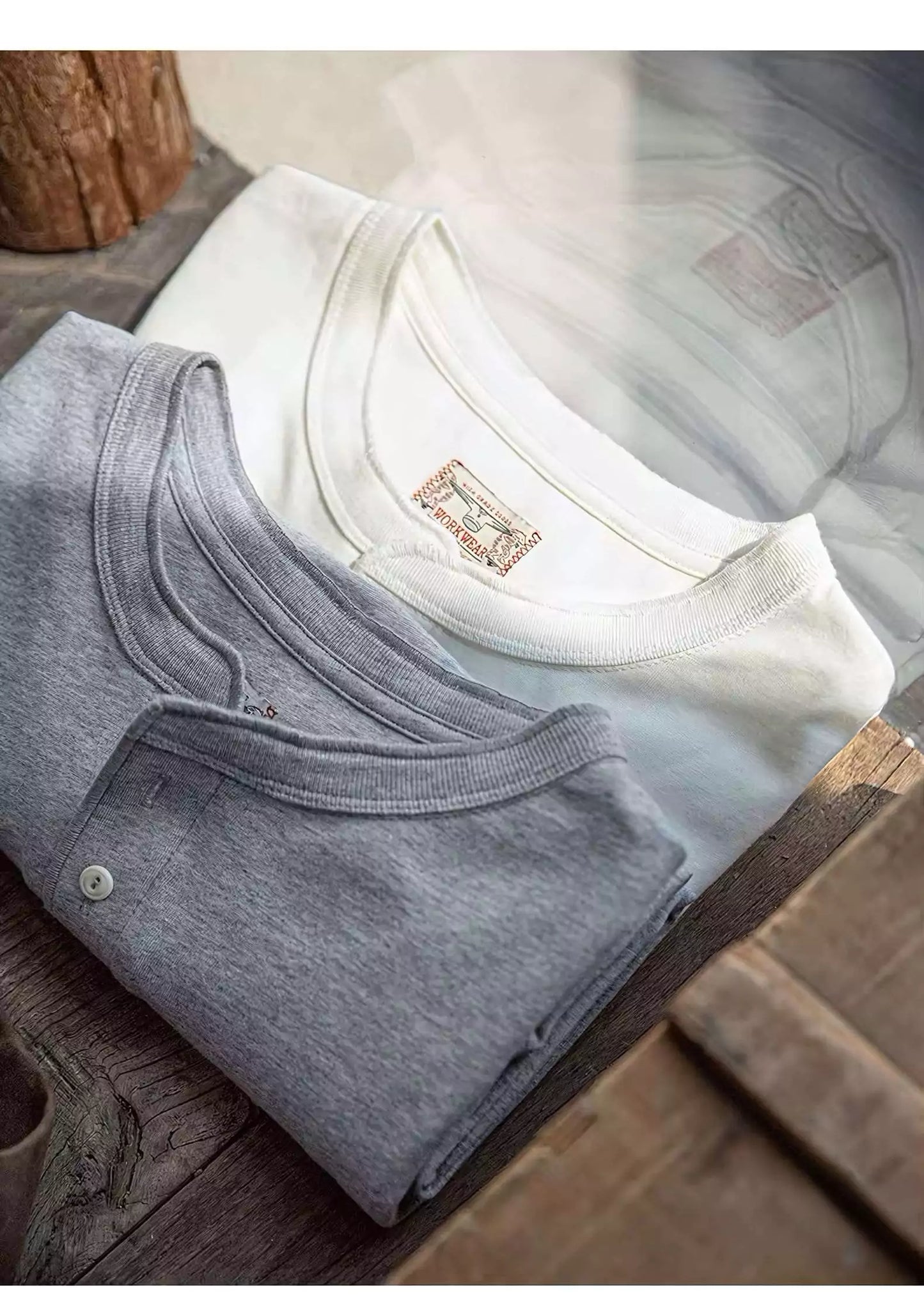 Alex Shogun Henley Long-Sleeve Tee - Alex Shogun Men's Henley Long Sleeve T-Shirt - Cotton, Ivory Buttons Alex Shogun Men's Clothes