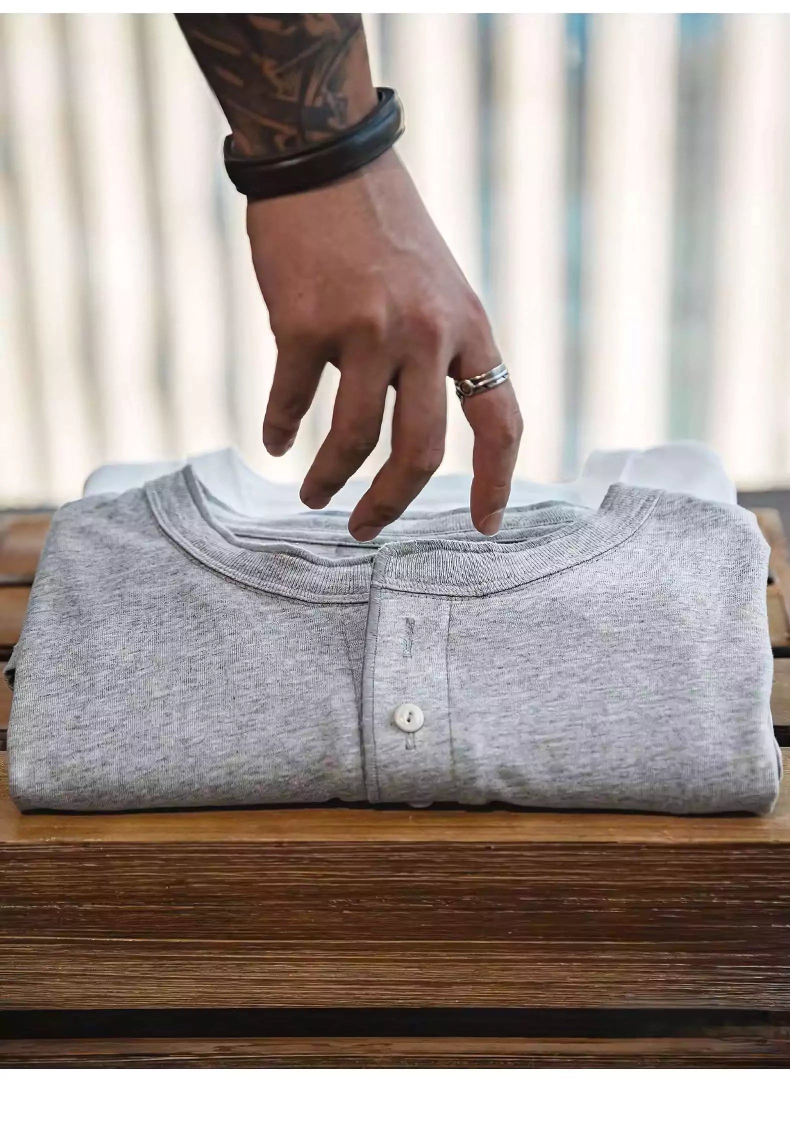 Alex Shogun Henley Long-Sleeve Tee - Alex Shogun Men's Henley Long Sleeve T-Shirt - Cotton, Ivory Buttons Alex Shogun Men's Clothes