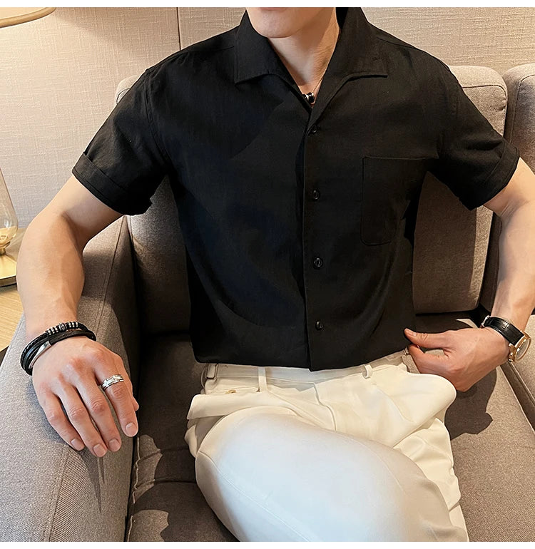 Arc-Collar Short-Sleeve Shirt - Men's Linen Short Sleeve Shirt | Arc Collar Button Up | Alex Shogun Alex Shogun Men's Clothes