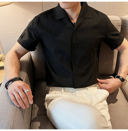Arc-Collar Short-Sleeve Shirt - Men's Linen Short Sleeve Shirt | Arc Collar Button Up | Alex Shogun Alex Shogun Men's Clothes