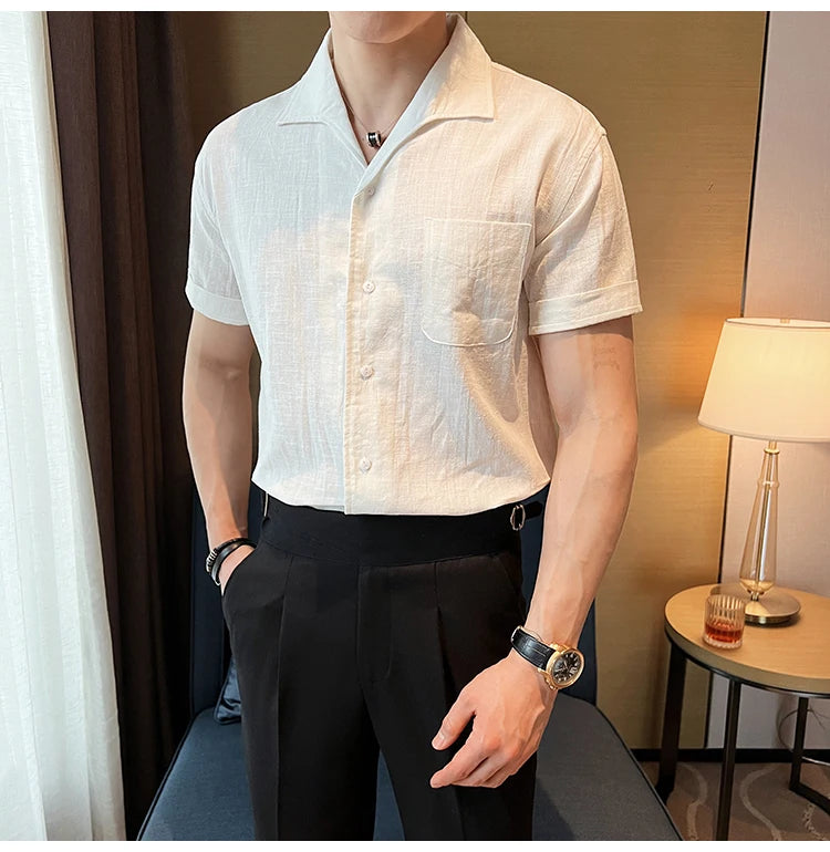 Arc-Collar Short-Sleeve Shirt - Men's Linen Short Sleeve Shirt | Arc Collar Button Up | Alex Shogun Alex Shogun Men's Clothes