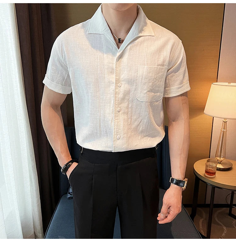 Arc-Collar Short-Sleeve Shirt - Men's Linen Short Sleeve Shirt | Arc Collar Button Up | Alex Shogun Alex Shogun Men's Clothes