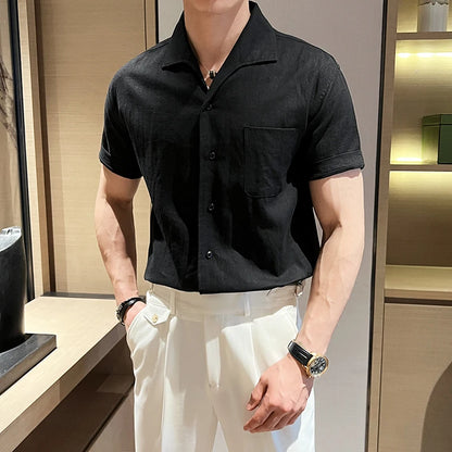 Arc-Collar Short-Sleeve Shirt - Men's Linen Short Sleeve Shirt | Arc Collar Button Up | Alex Shogun Alex Shogun Men's Clothes