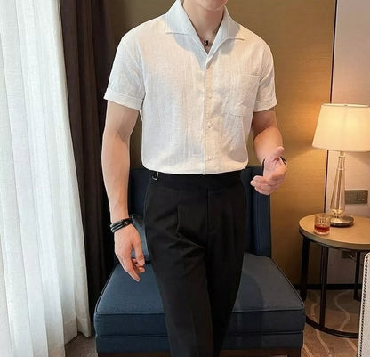 Arc-Collar Short-Sleeve Shirt - Men's Linen Short Sleeve Shirt | Arc Collar Button Up | Alex Shogun Alex Shogun Men's Clothes