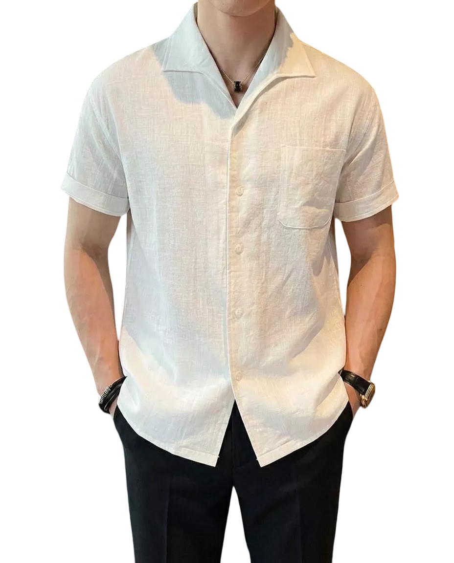 Arc-Collar Short-Sleeve Shirt - Men's Linen Short Sleeve Shirt | Arc Collar Button Up | Alex Shogun Alex Shogun Men's Clothes