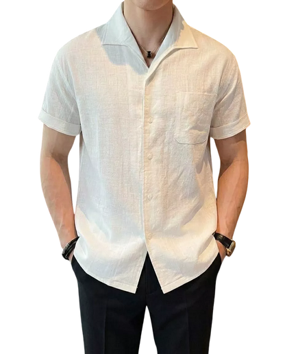 Arc-Collar Short-Sleeve Shirt - Men's Linen Short Sleeve Shirt | Arc Collar Button Up | Alex Shogun Alex Shogun Men's Clothes