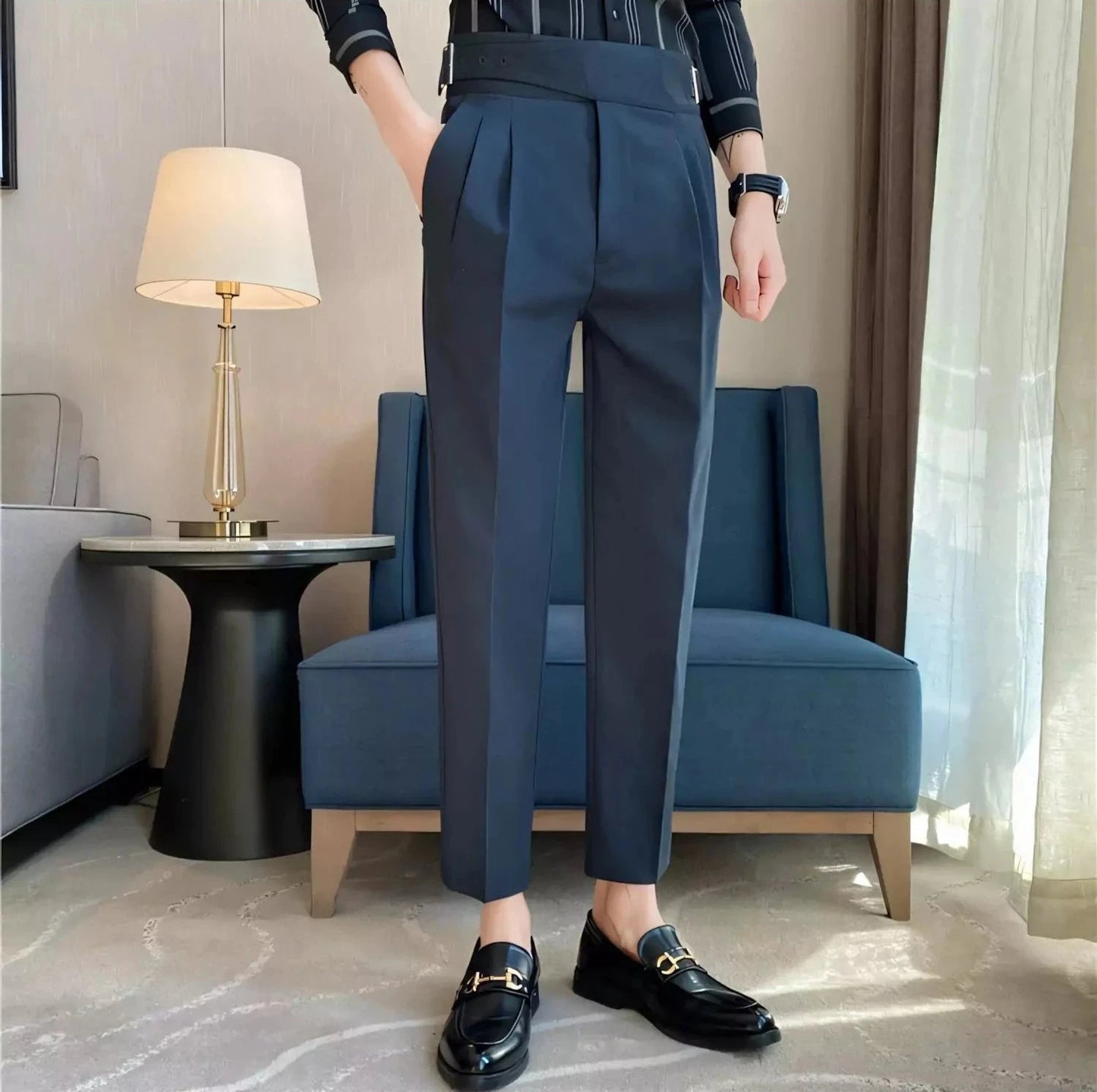 Belgravia Tailored Trousers - Shop Stylish Mens High-Waisted Trousers (Belted) | Men's Formal Pants Alex Shogun Men's Clothes
