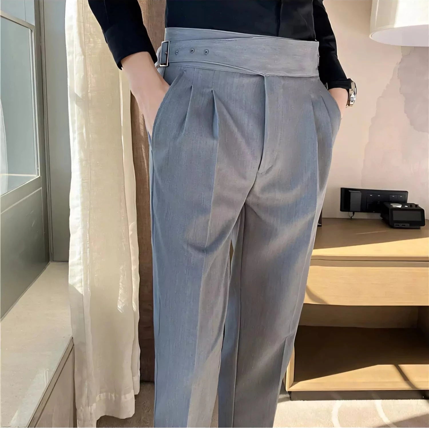 Belgravia Tailored Trousers - Shop Stylish Mens High-Waisted Trousers (Belted) | Men's Formal Pants Alex Shogun Men's Clothes