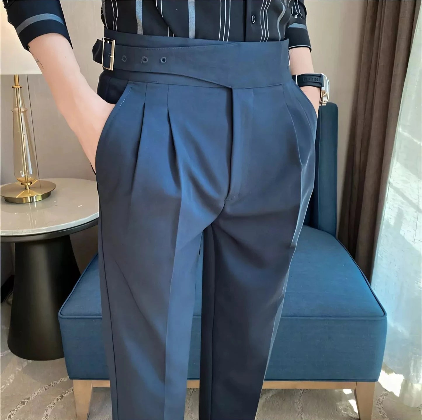Belgravia Tailored Trousers - Shop Stylish Mens High-Waisted Trousers (Belted) | Men's Formal Pants Alex Shogun Men's Clothes