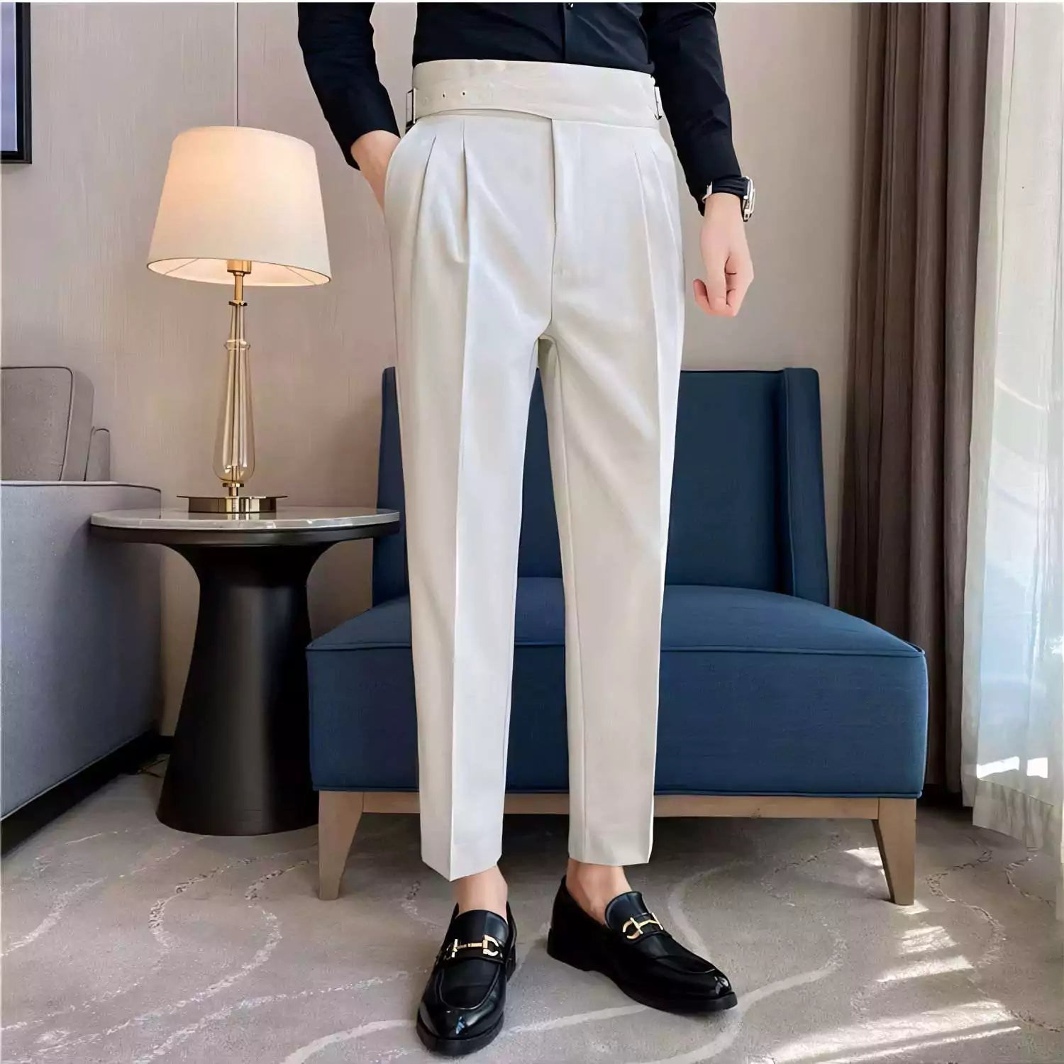 Belgravia Tailored Trousers - Shop Stylish Mens High-Waisted Trousers (Belted) | Men's Formal Pants Alex Shogun Men's Clothes