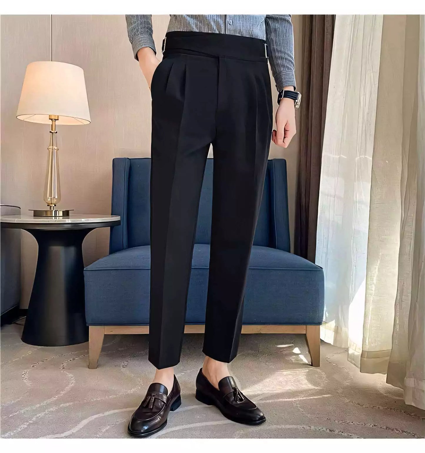Belgravia Tailored Trousers - Shop Stylish Mens High-Waisted Trousers (Belted) | Men's Formal Pants Alex Shogun Men's Clothes