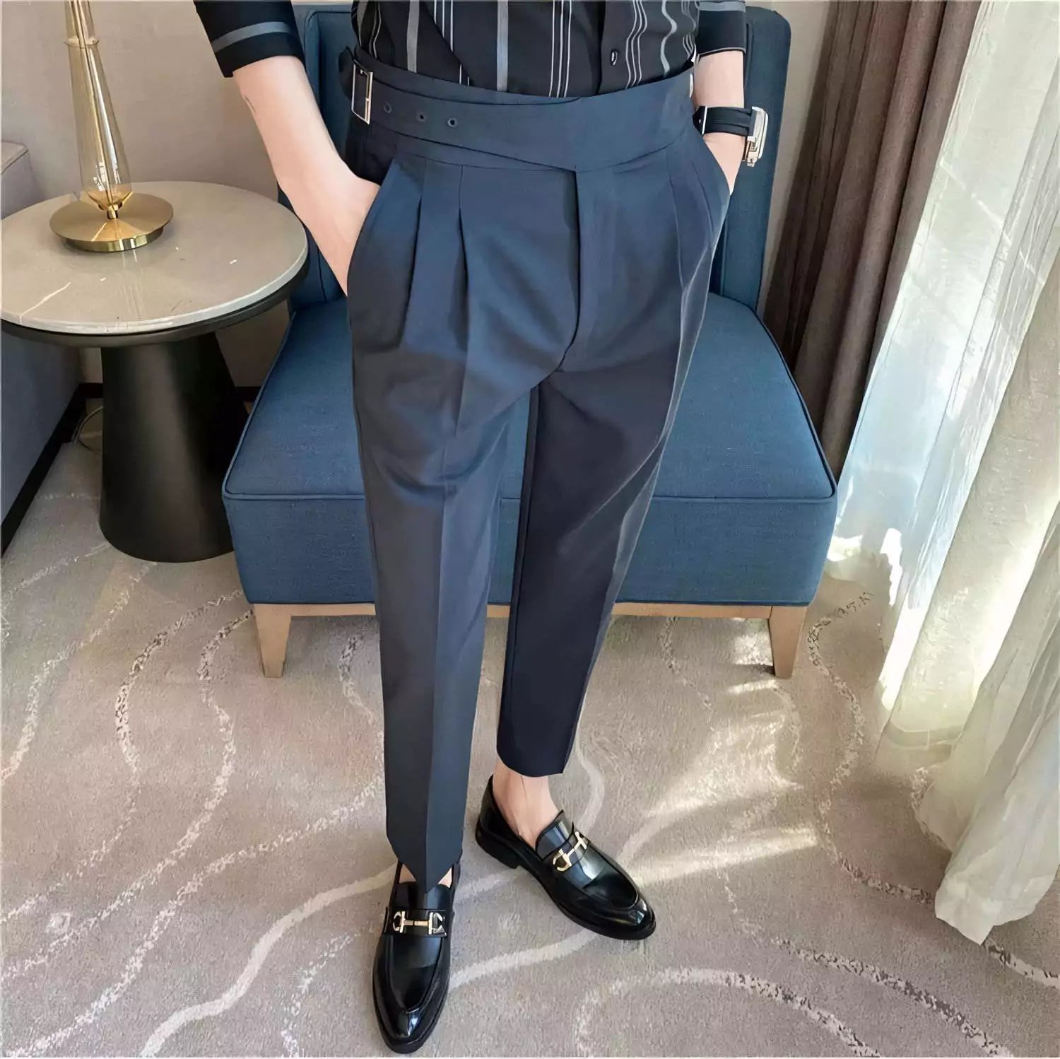 Belgravia Tailored Trousers - Shop Stylish Mens High-Waisted Trousers (Belted) | Men's Formal Pants Alex Shogun Men's Clothes