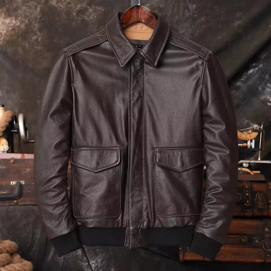 Classic A-2 Style Leather Bomber Jacket - Classic A-2 Leather Bomber Jacket for Men | Stylish & Durable Alex Shogun Men's Clothes