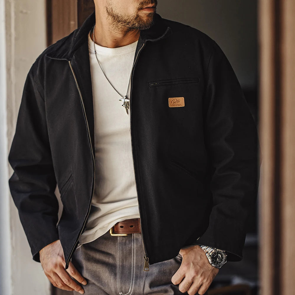 Classic Detroit Canvas Jacket - Classic Lapel Collar Canvas Jacket - Rugged, Durable, Stylish Alexshogun Men's Clothes