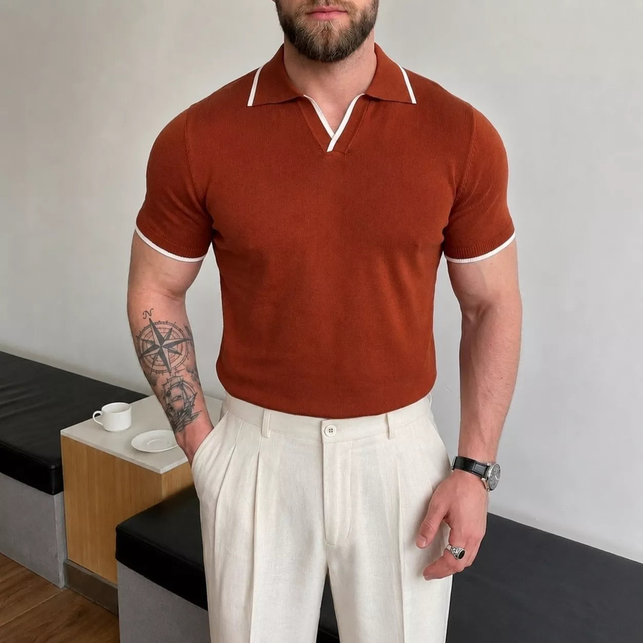 Men's Trim Collar Polo Shirt | Classic Masculine Style