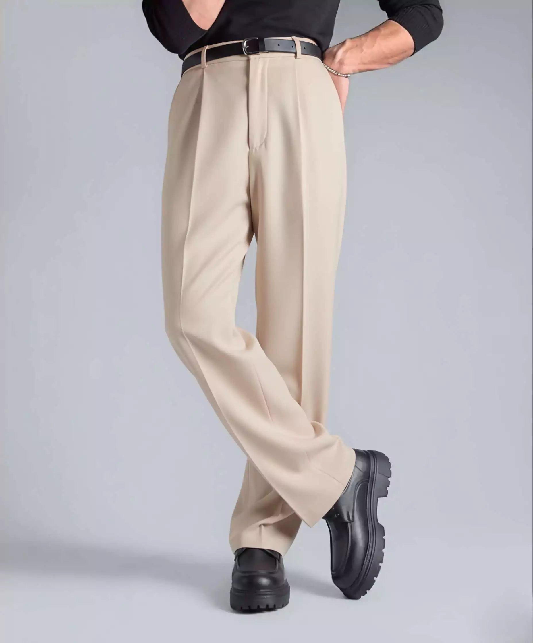 wide leg dress pants mens Men Loose Style Wide Leg Opening Pants L / Wine Red main image 0