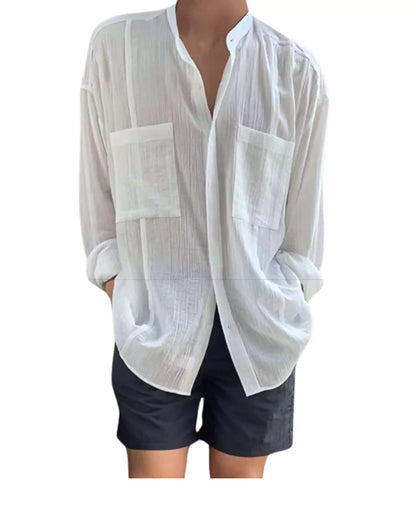 Drift Linen Shirt Alex Shogun - Drift Men Linen Shirt – Long Sleeve, Lightweight, Stylish Travel Wear Alex Shogun Men's Clothes