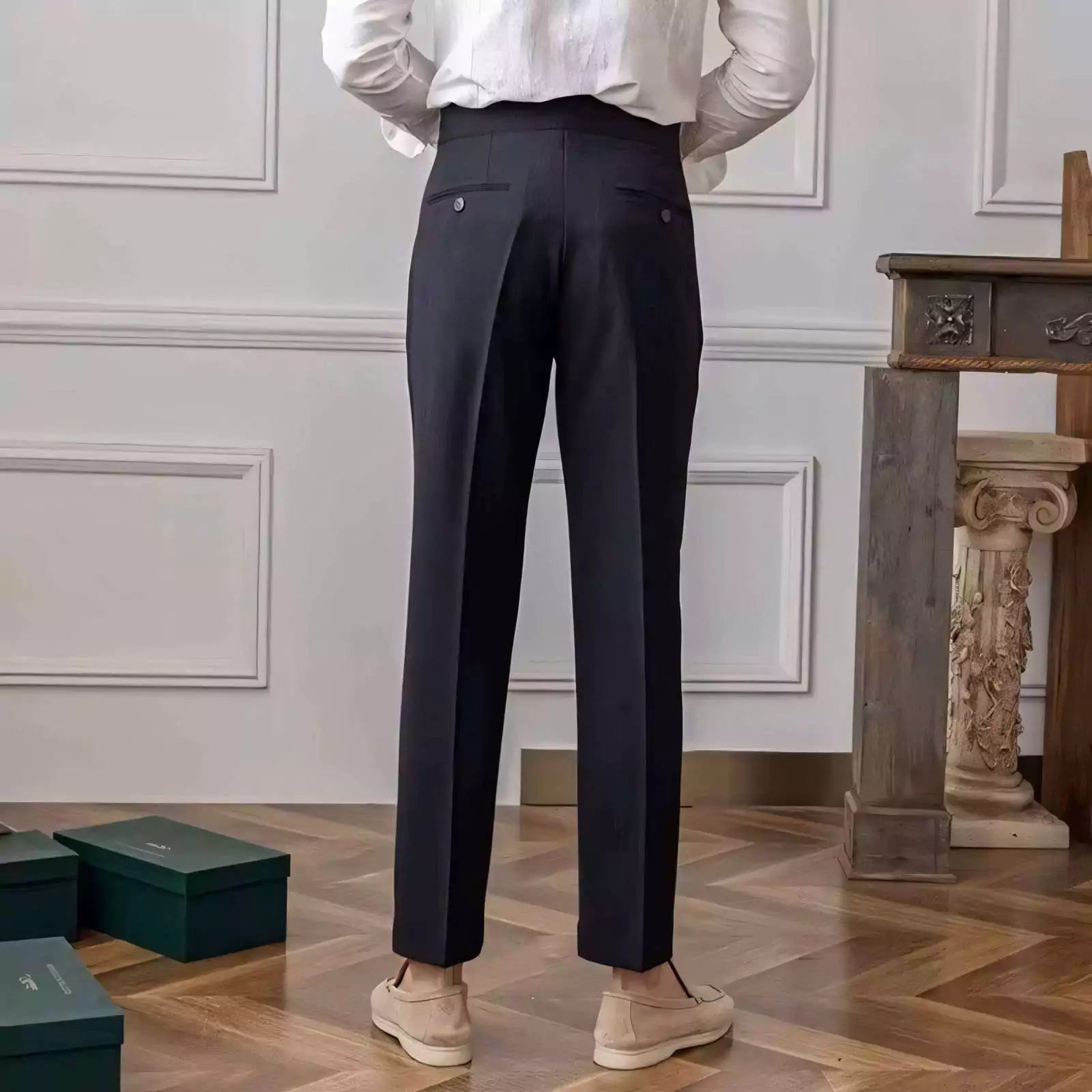 mens high waisted pleated dress pants Men Classic Striped High Waist Suit Pants