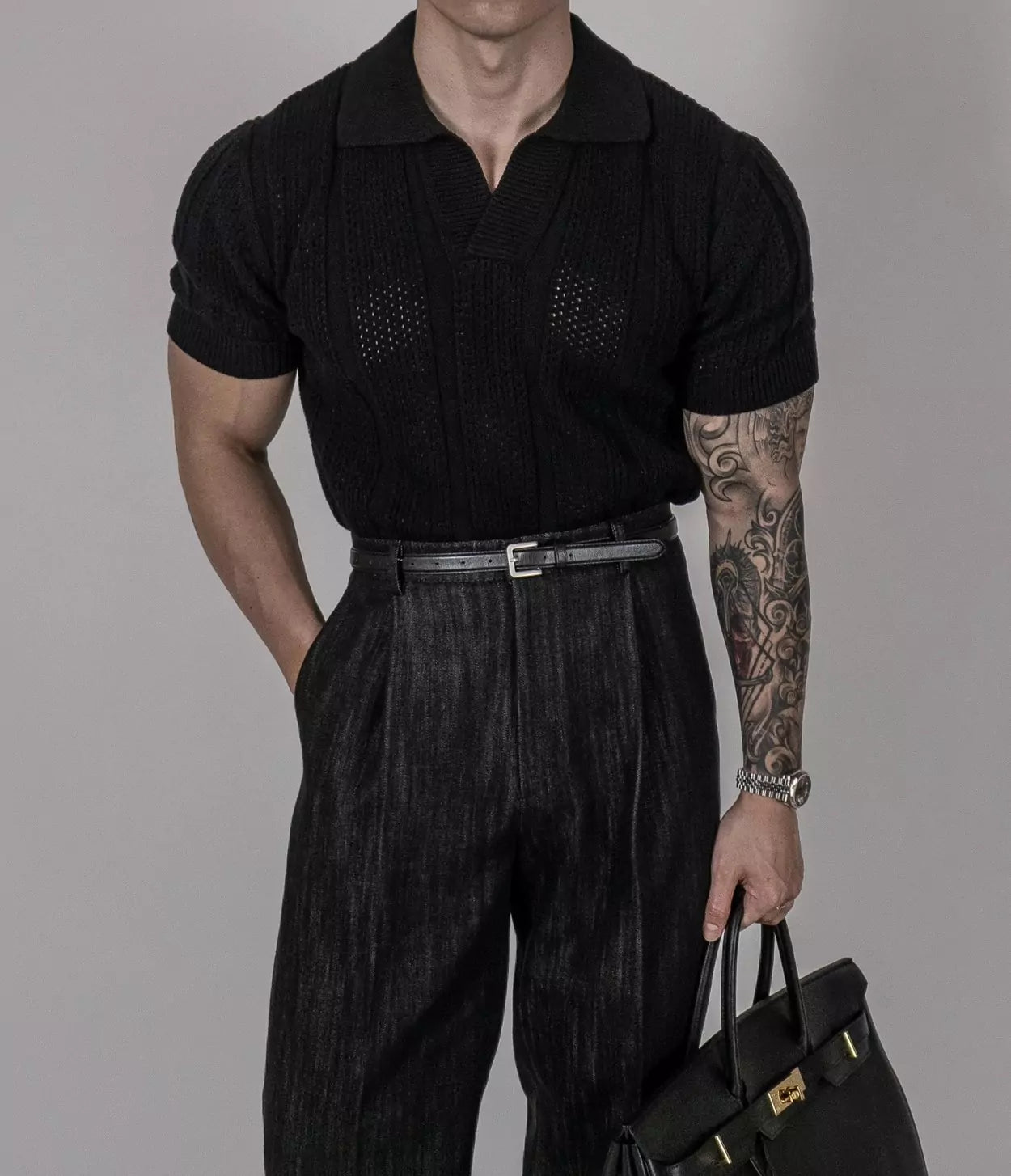 Hollow Out Knit Polo Shirt - Men's Vintage Knit Polo Shirt | Hollow Out Design | Alex Shogun Alex Shogun Men's Clothes
