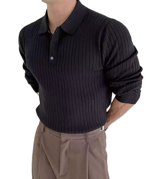 Jacquard Long-Sleeve Polo-Shirt - Men's Jacquard Long-Sleeve Polo-Shirt : Masculine & Confident Style Alex Shogun Men's Clothes