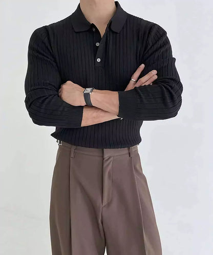 Jacquard Long-Sleeve Polo-Shirt - Men's Jacquard Long-Sleeve Polo-Shirt : Masculine & Confident Style Alex Shogun Men's Clothes